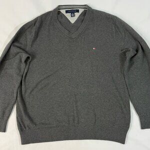 Men's Tommy Hilfiger V-Neck Sweater Gray Size MEDIUM